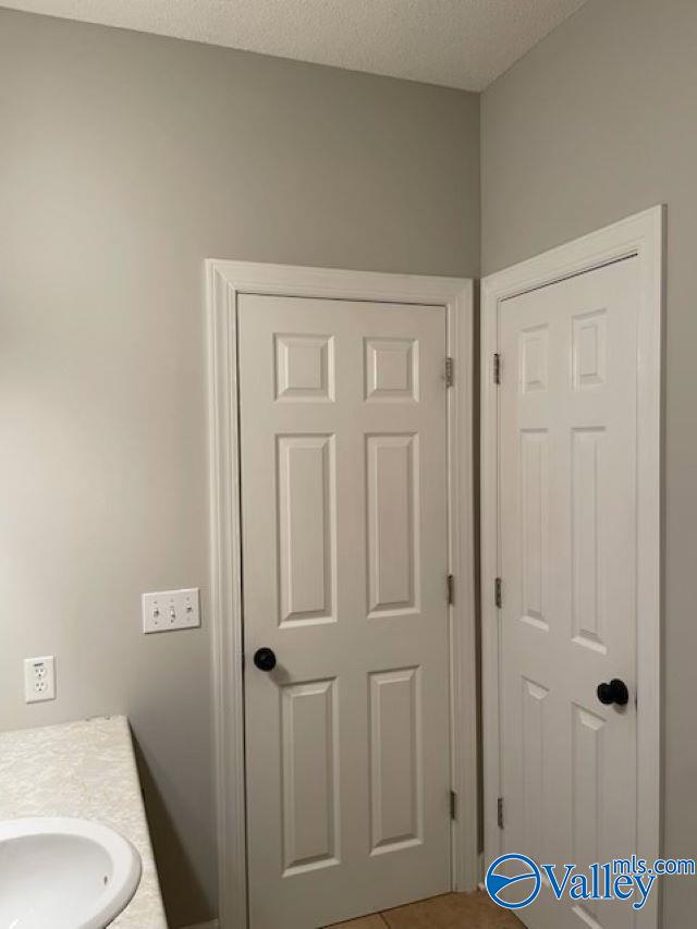 bathroom featuring vanity and a textured ceiling