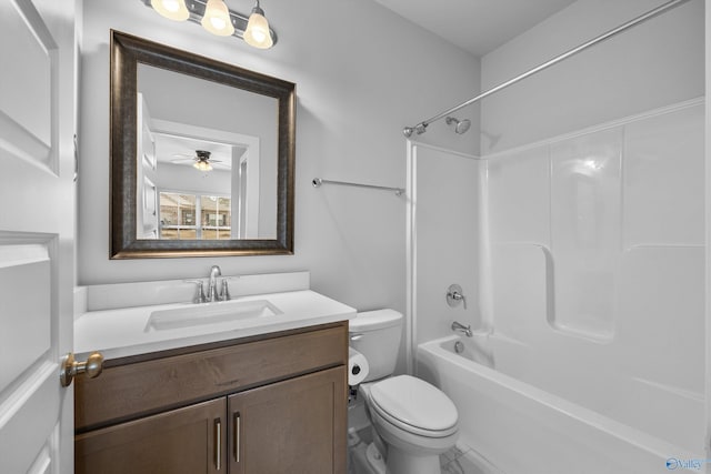 bathroom featuring shower / bathing tub combination, vanity, and toilet