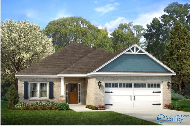 craftsman inspired home featuring a garage and a front yard