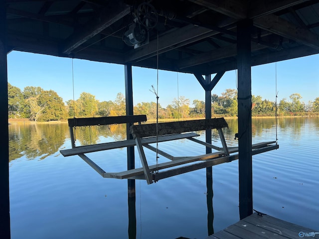 view of dock with a water view