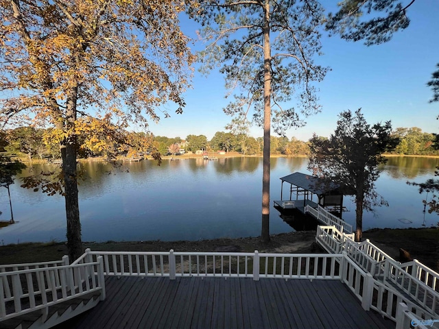 view of dock with a water view