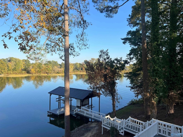 dock area featuring a water view