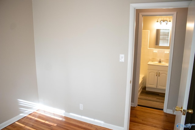 interior space featuring light wood-type flooring and sink