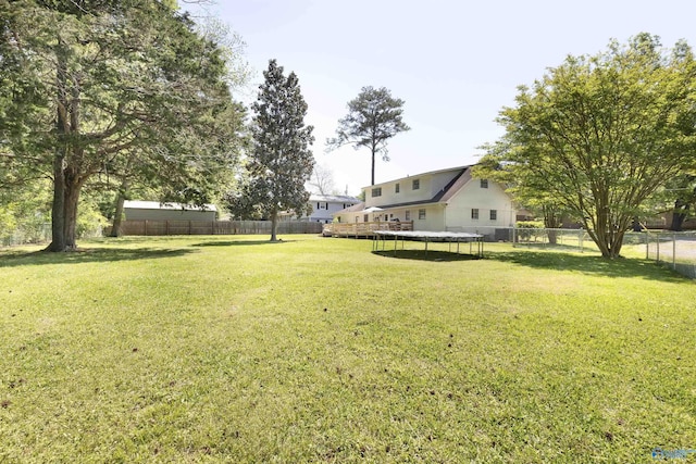 view of yard with a fenced backyard and a trampoline