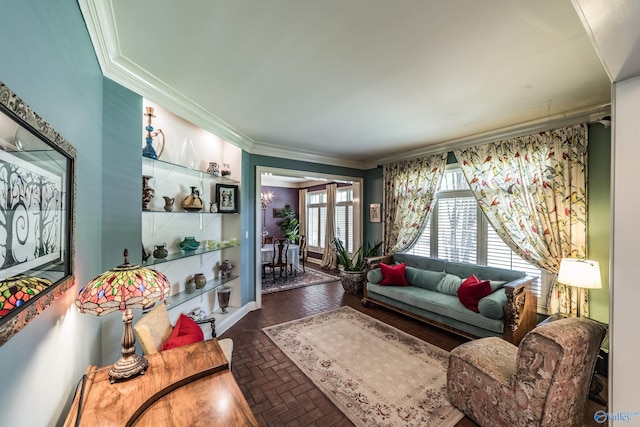 living room featuring ornamental molding