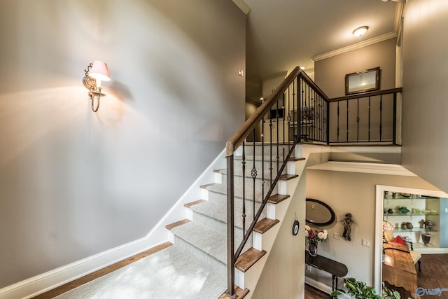 stairway featuring hardwood / wood-style floors