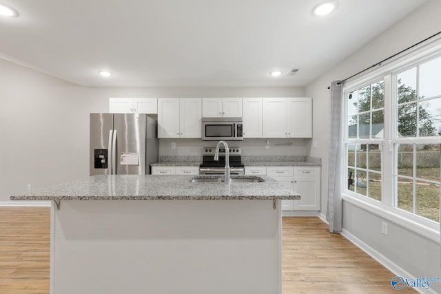 kitchen with sink, stainless steel appliances, and white cabinetry