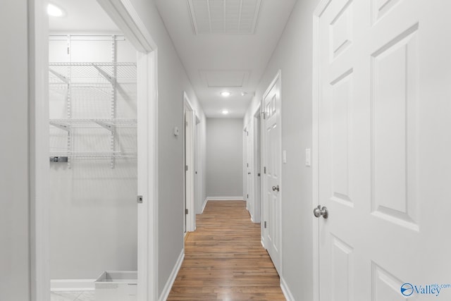 corridor featuring wood-type flooring