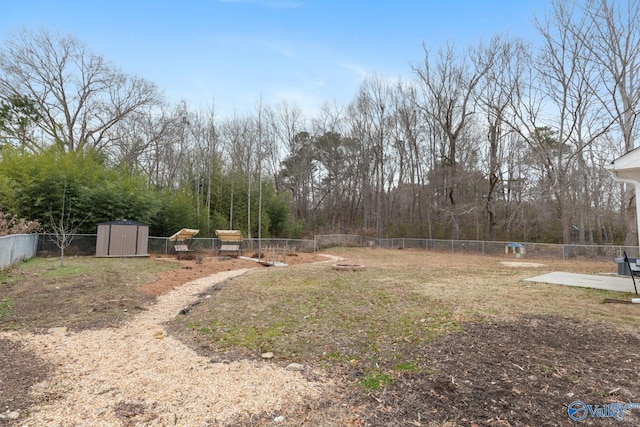 view of yard with a storage shed