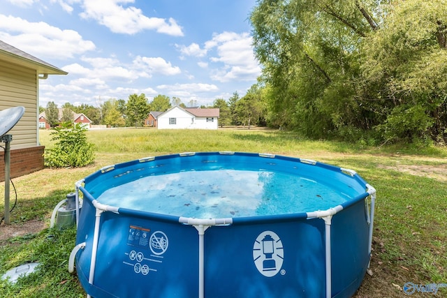 view of pool featuring a yard