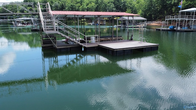 dock area with a water view