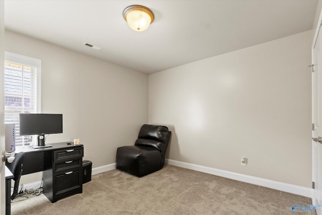 view of carpeted home office