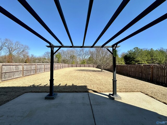 view of patio / terrace featuring a fenced backyard and a pergola