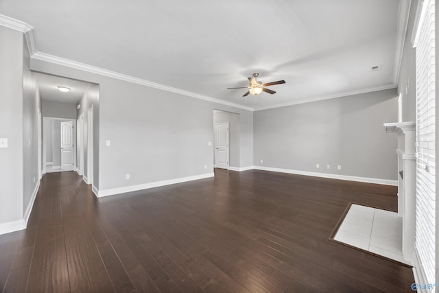506 Foxridge Dr SW, Hartselle, AL 35640 - unfurnished living room with baseboards, a ceiling fan, and dark wood-type flooring