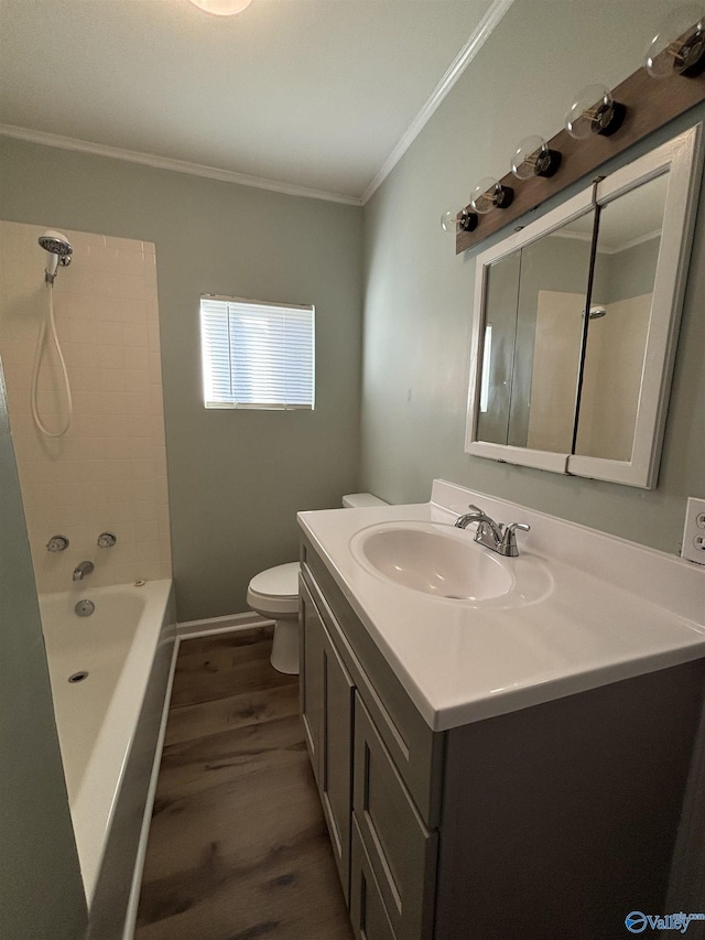 175 County Road 371, Centre, AL 35960 - full bathroom with crown molding, vanity, wood finished floors, toilet, and tub / shower combination
