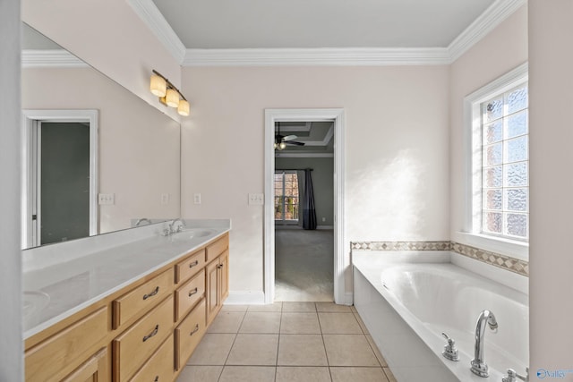 full bathroom featuring a sink, a wealth of natural light, and crown molding