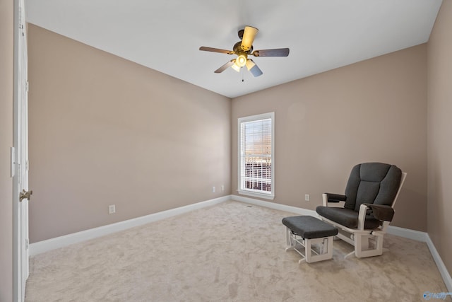 unfurnished room featuring carpet flooring, ceiling fan, and baseboards