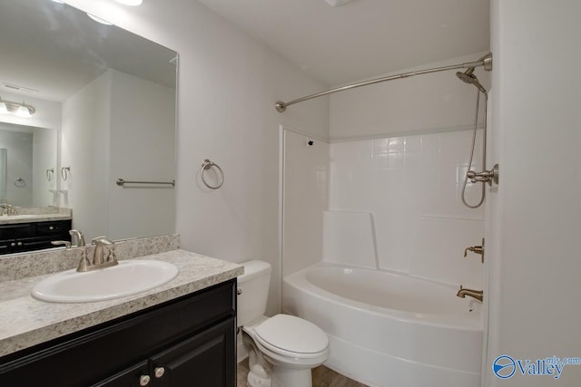 214 Tybee Dr, Madison, AL 35756 - bathroom featuring shower / bathtub combination, toilet, visible vents, and vanity