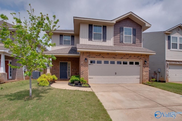 214 Tybee Dr, Madison, AL 35756 - view of front of property with concrete driveway, brick siding, an attached garage, and a front yard