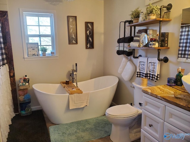 bathroom with vanity, toilet, and a bathing tub