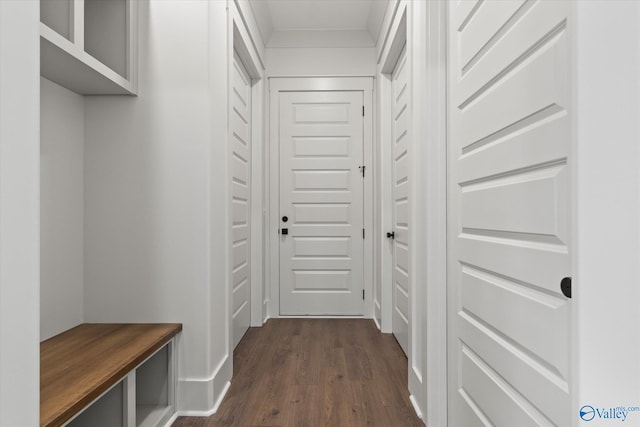 hall with dark wood-type flooring