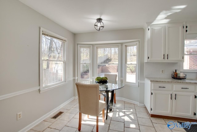 dining space with visible vents, plenty of natural light, and baseboards