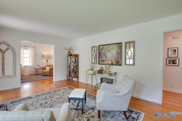 living room featuring baseboards and wood finished floors