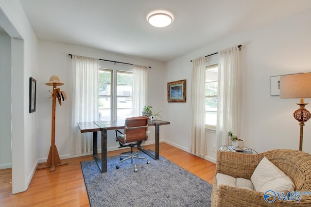office with light wood-style floors and baseboards