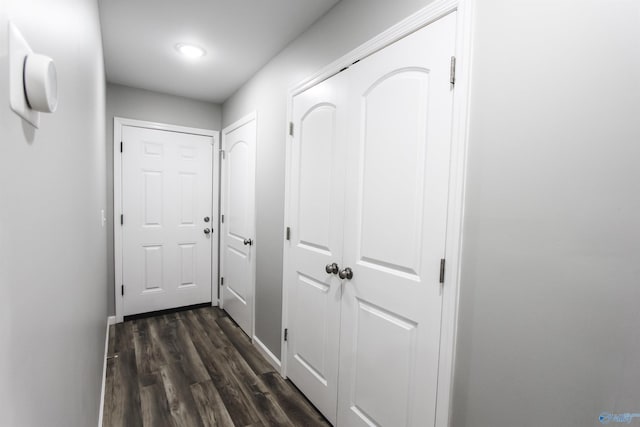 hall with dark wood-style flooring