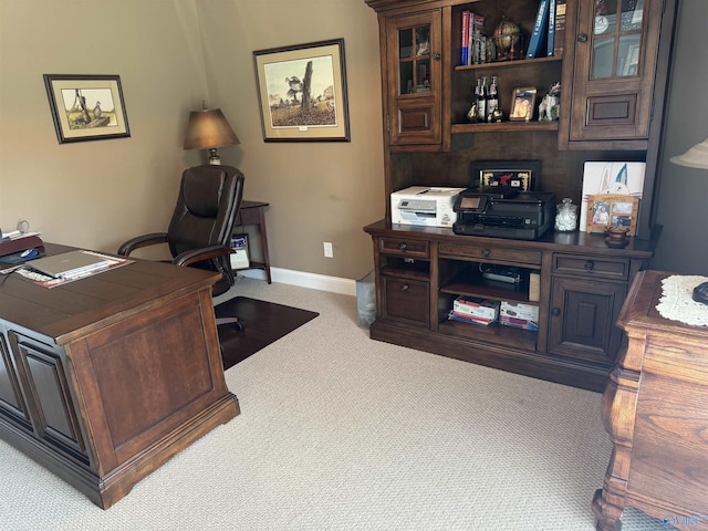 office area with baseboards and light colored carpet