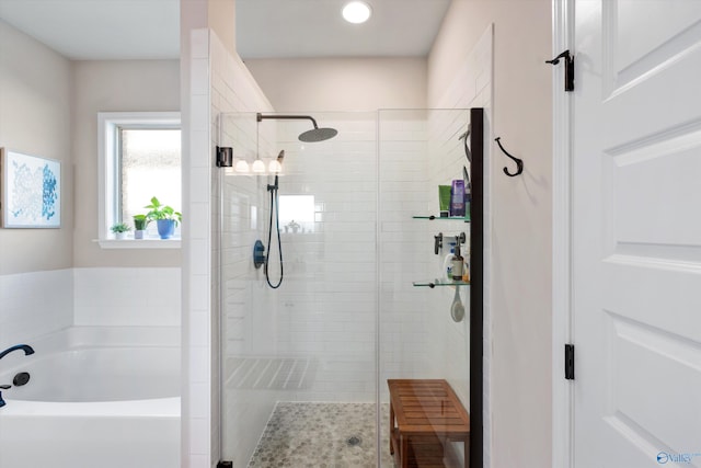 bathroom with plus walk in shower