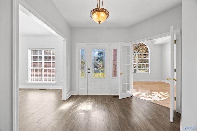 foyer entrance with hardwood / wood-style floors