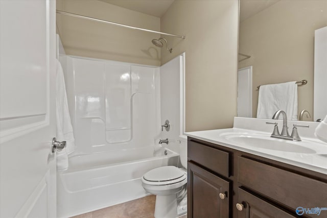 full bathroom with toilet, tile patterned flooring, vanity, and tub / shower combination