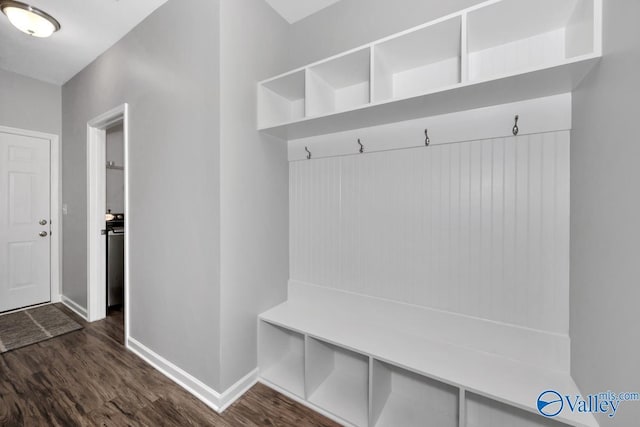 mudroom with dark wood-type flooring