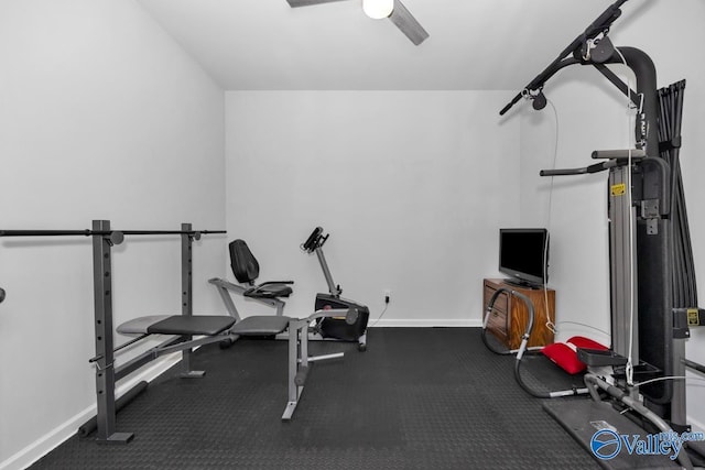 workout area with ceiling fan