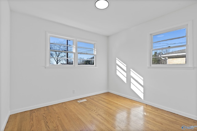 empty room with a healthy amount of sunlight and light hardwood / wood-style flooring