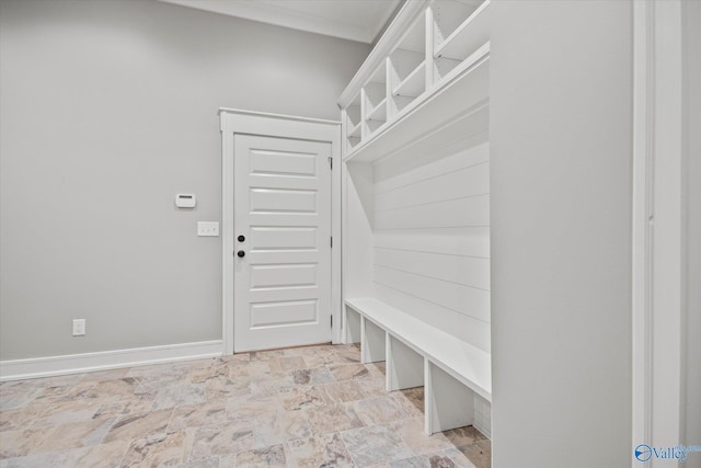 mudroom with ornamental molding