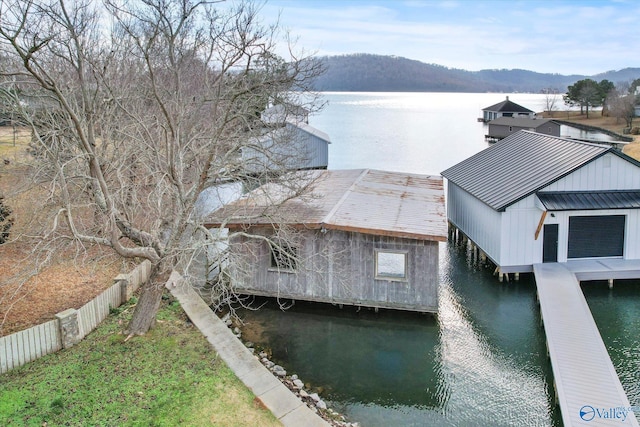 view of dock with a water view