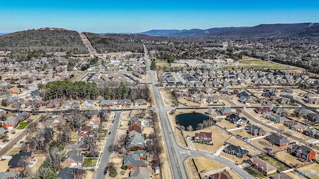 drone / aerial view featuring a mountain view and a residential view