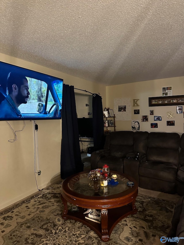 living room featuring a textured ceiling