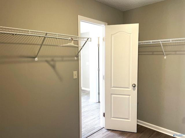 walk in closet with wood finished floors