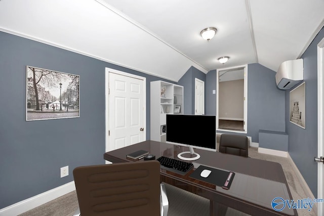 22656 Riviera Dr, Athens, AL 35613 - office featuring lofted ceiling, baseboards, carpet floors, and a wall mounted air conditioner