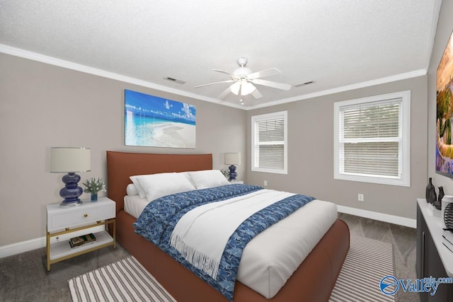 22656 Riviera Dr, Athens, AL 35613 - carpeted bedroom with baseboards, ornamental molding, and ceiling fan