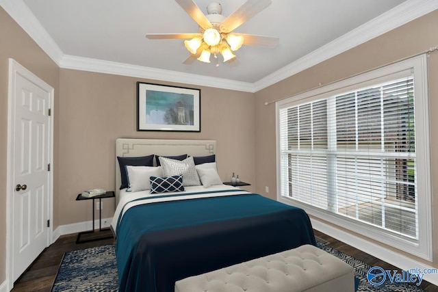22656 Riviera Dr, Athens, AL 35613 - bedroom featuring crown molding, wood finished floors, baseboards, and a ceiling fan