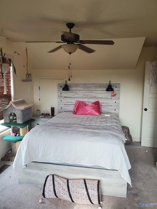 bedroom featuring carpet flooring and ceiling fan