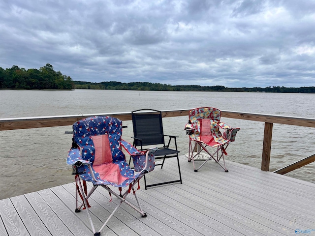 dock area with a deck with water view