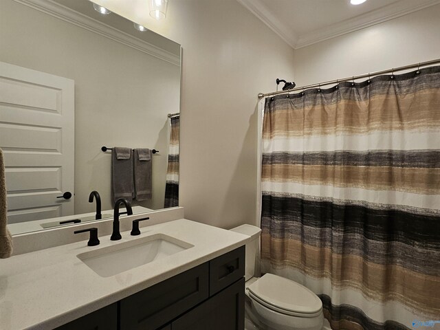 carpeted bedroom with crown molding, ceiling fan, and a closet