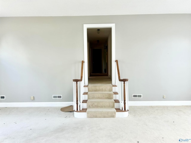 stairs with carpet flooring