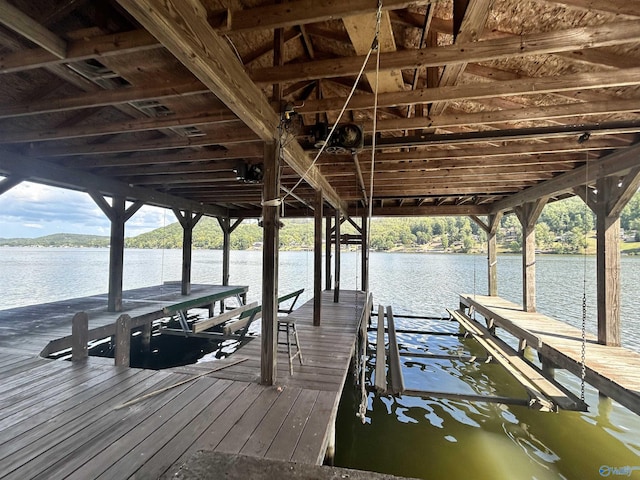 dock area featuring a water view and boat lift