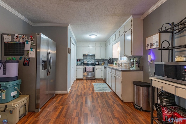 kitchen with white cabinetry, stainless steel appliances, dark wood-type flooring, and sink